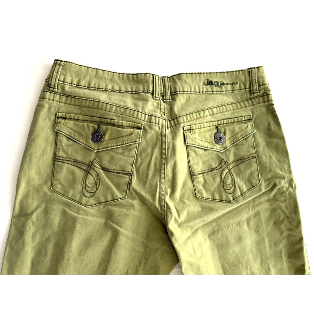 Jag Jeans Women's Size 14 Stretch Olive Green Cropped Jeans Pockets Embroidered
